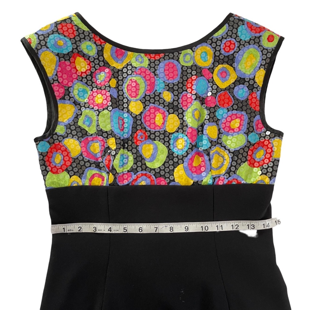 A.J. BARI Vintage Mod Retro Sequin Cocktail Dress Multicolor Sleeveless Black 6 - Picture 6 of 12